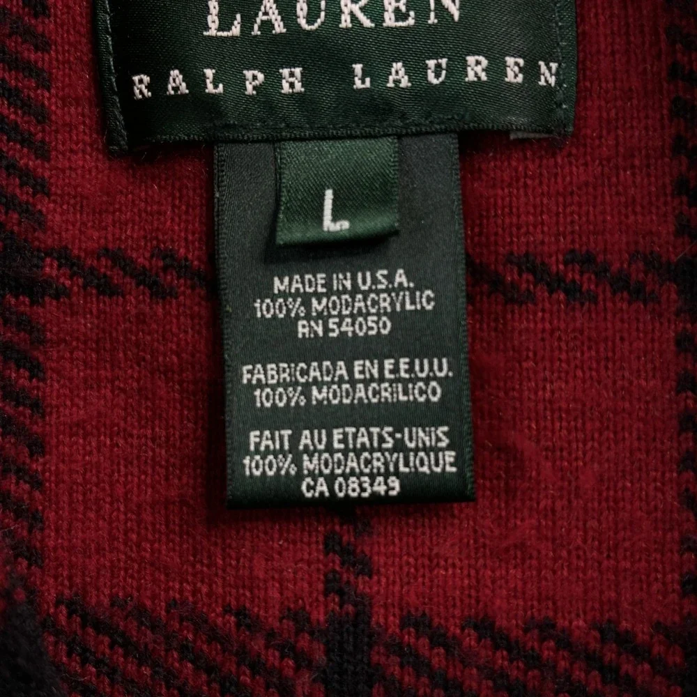 Lauren Ralph Lauren 1/4 Zip Plaid Fleece Men's Medium Red Tartan USA‎ Made VTG